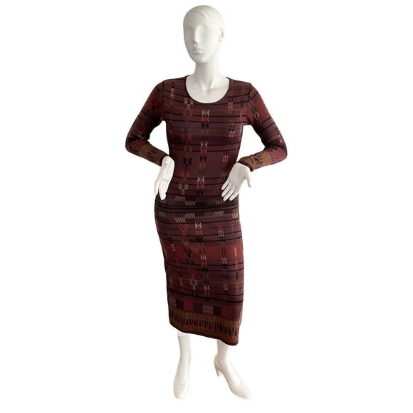 100% Pima Cotton Peruvian Connection Dress Brown Maxi Long Sleeve S